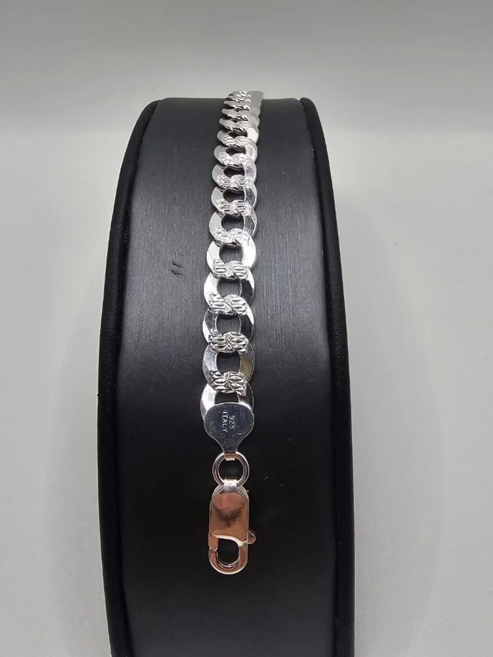 Sterling Silver 925 High Polished Diamond Cut Curb Bracelet 8.9mm 8 inches